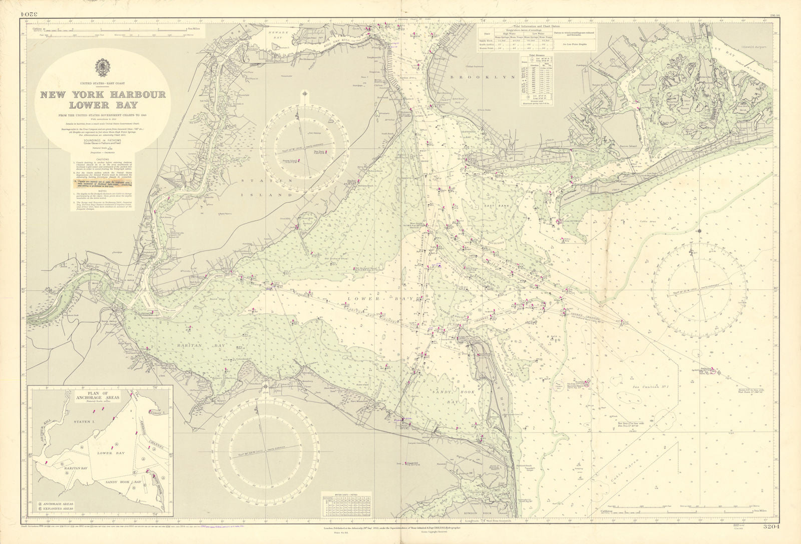 New York Harbor Lower Bay Brooklyn Staten Island ADMIRALTY chart 1950 (1956) map